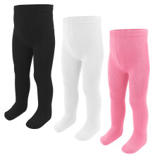 Baby Girls Tights, 3 Pack Cotton Pantyhose Newborn 18-24 Months Knit Legging Stocking for Toddler Infact Black White