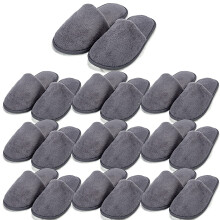 VINN DUNN Hotel Slippers 10 Pairs Pack CORASLIPPER COTTON Coral Fleece Close Toe (Grey)