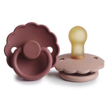 Daisy Latex Pacifier Pack of 2 | Natural Rubber Soother Dummy | BPA-Free | Made in Denmark | Symmetrical Cherry Shaped Nipple (Blush/Woodchuck, Size 1