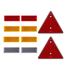 Trailer Reflectors Kit, 2 x Red Triangle Reflectors Screw Fixing, 2 x Red 4 x Yellow 2 x White Rectangular Self Adhesive Reflectors, Reflectors for