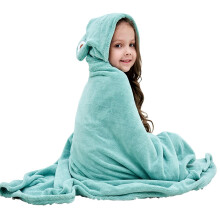Baby Hooded Bath Towel Infant Toddler Swaddle Wrap Blanket Soft Warm Coral Velvet Absorbent Swimming Shower Towel (Green Frog)