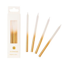 16 x White and Gold Birthday Candles for Cakes | Long Tall Cake Decorations | Birthday Candles Cake Toppers for Wedding Anniversary Celebration - 10cm