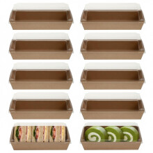 Kraft Paper Sandwich Paper Boxes with Transparent Lids 10-Pack Rectangular Takeaway Containers for Sandwiches Cake Bread Snacks Bakery and Picnic Use