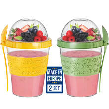 Reusable Yogurt Cups with Lid, 2 PCS 600ml 100 Percent BPA Free Breakfast On the Go Topping Cereal Oatmeal, Dishwasher Safe, Yoghurt Pots Overnight