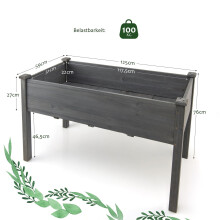 Verhoogd tuinbed, grote houten plantenbak, 125x59x76 cm
