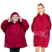 Hoodie Blanket Ultra Soft Warm Cosy Sherpa Fleece Oversized Sweatshirt for Boys Girls Teens Women Men Adults (Wine Red, 4-8 Years)
