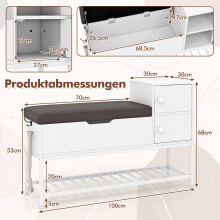 Schoenenbank met opklapbaar deksel, metalen rek en 2 deuren