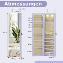 Sieradenkastje met LED-verlichting, spiegel, afsluitbaar, paars