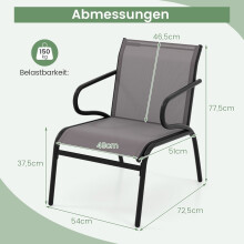 Set van 2 tuinstoelen voor buiten, gemaakt van ademende stof, draagvermogen 150 kg