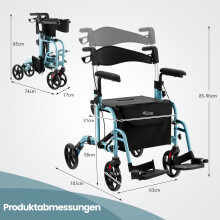 2-in-1 rollator en transportstoel, blauw, opvouwbaar