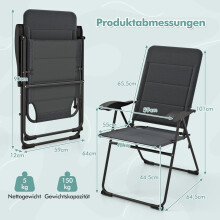 2-delige opklapbare tuinstoelen met verstelbare rugleuning, grijs