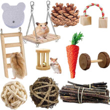 Hamster Guinea Pig Toys, 21PCS Small Animal Activity Chew Toys Accessories Molar Teeth Care Natural Apple Wood Ladder Bell Roller for Dwarf Hamsters