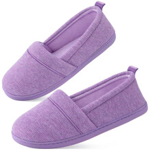 Womens' Memory Foam Comfort Knit House Shoes Light Weight Terry Cloth Loafer Slippers with Anti-Skid Rubber Sole Purple 7 UK