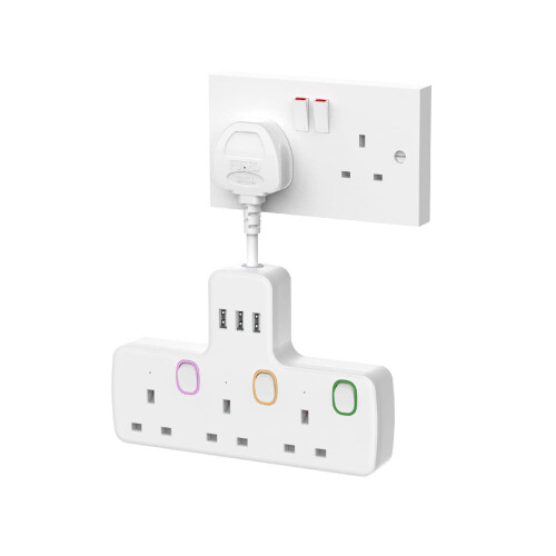 Multi Plug Extension 3 Way 3 USB with Flexible Plug, Mscien Individual Switched Socket Extension Adapter, Plug Extension Adapter
