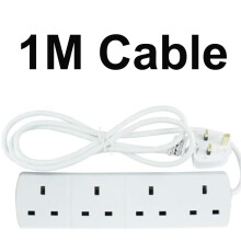Extension Plug 4 Way Socket Long Extension Lead Mains Powers Gang Way Adapter Surge Protection With 1 Meter White Power Cable Strip Socket For Home
