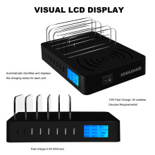 Fast Charging Station PD20W QC3.0 Multi USB Ports, 9-in-1 QI Wirelss Charging Station for Multiple Devices with LCD Display Compatible for iPhone iPad