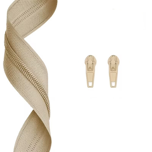 Plain Beige Colour 3mm Zip By the Meter