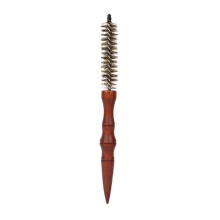 (L) Small Boar Bristle Round Brush with Wooden Handle Natural Bristles Men Women Short Thin Hair Curling Blow Drying Detangling Styling Brush