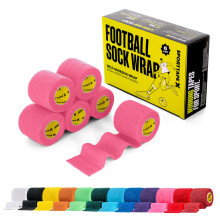 6 Rolls Football Sock Tape, 5cm x 4.5m, Pink - Self-Adhesive Cohesive Bandage, Compression Wrap & Sports Stretch Tape for Ankles, Joints, Socks, Vet,