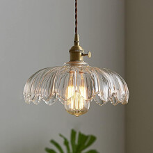 COJJ-Scalloped Glass Flower Ceiling Hanging Light Industrial Single Dining Room Pendant Lights Retro Ceiling Chandelier for Bedroom Restaurant Hallway