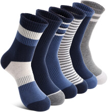 Kids Boys Socks Athletic Sport Crew Breathable Cotton Trainer Basketball Running Gift Socks 6 Pairs Stocking Fillers((Grey Blue,9-15Y)