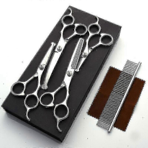 (Silver) Professional Dog Grooming Kit - Safe Thinning Shears & Comb