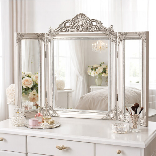 Large Dressing Table Mirror Home Decor Folding 3 Sided Tri Fold Champagne Vanity