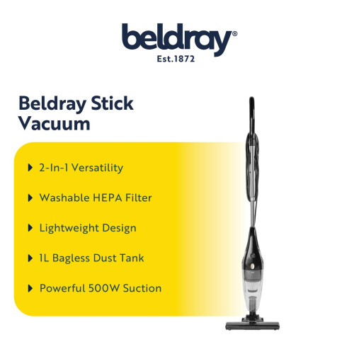 Beldray Beldray 2-in-1 Stick Vacuum Handheld Compact 1L Capacity Platinum HEPA filter 1