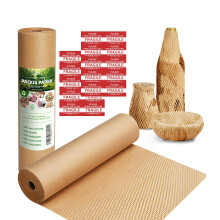 Honeycomb Packing Paper, 30cm x 30m for Moving, Products & Gifts, Recyclable and Biodegradable Kraft Paper Cushioning Material with 10 Fragile Sticker