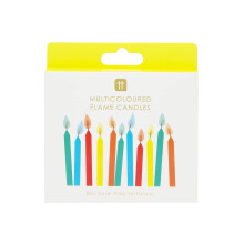 12 Coloured Flame Birthday Candles for Cake Decor, Magic Party, Angel Flames (RAIN-Candle-CFLAME), Rainbow,6 cm