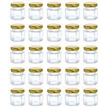 30Pcs 45ML Hexagonal Small Glass Jars, Small Jar for Storage Mason Jars with Airtight Metal Lid Gold Kitchen Storage Jars for Preservatives, Pickle,
