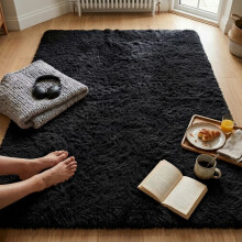 (Black, 120 x 170 cm) Shaggy Non Slip Rugs Bedroom Living Room Area Rugs Hallway Runner Fluffy Carpets Bath Door Mats