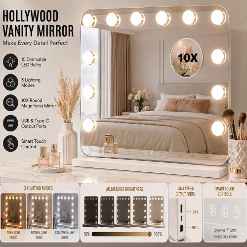 58×45cm Hollywood Vanity Mirror with 15 LED Lights