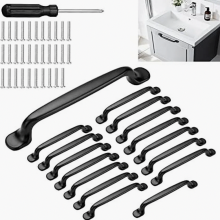 Lot de 16 poignées de meuble noires de 128 mm en alliage d'aluminium, avec tournevis, pour armoires, portes de jardin et autres.