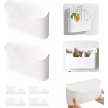 Caja de almacenamiento autoadhesiva para puerta de armario, paquete de 2 organizadores de pared para mandos a distancia, baño y nevera.