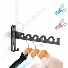 Porte-manteau mural pliable, barre à crochets en aluminium pour buanderie, salle de bain et balcon, noir, 1 pièce