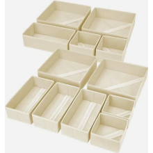 Set van 12 opvouwbare stoffen opbergdozen voor kleding, sokken en bh's, beige, voor commode en lades