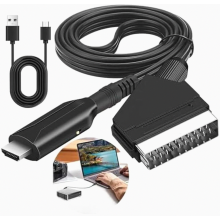 Câble adaptateur SCART vers HDMI, convertisseur tout-en-un, adaptateur audio/vidéo 1080p/720p avec entrée SCART vers sortie HDMI pour la HD