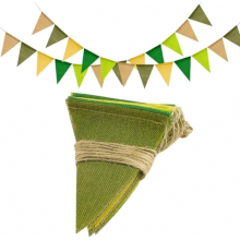Weerbestendige saliegroene jute slinger, 24 m tuinvlaggetjes slinger met 36 vlaggetjes voor een verjaardagsfeestje in de tuin.