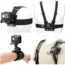 Kit d'accessoires pour caméra d'action : sangle de poitrine, fixation pour sac à dos, support de bandoulière, sangle de tête rotative à 360