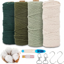 Juego de cordón de macramé de 3 mm x 50 m, hilo de algodón natural en estilo degradado, con llavero de macramé, para tapices de pared y cort