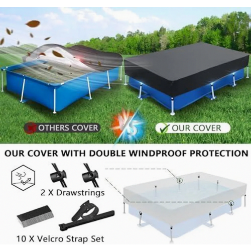 Cubierta rectangular para piscinas de 220 x 150 cm, lona resistente para piscinas con estructura, apta para verano e invierno. 2