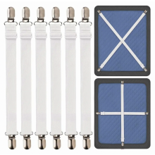 Set van 6 verstelbare lakenspanners, extra lange elastische lakenspanners met metalen clips, voor een kreukvrije hoeslakenhouder.