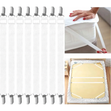 Correas ajustables para sábanas, paquete de 8 unidades, sujetadores elásticos blancos con clips metálicos para colchón, tabla de planchar o