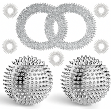 Conjunto de 2 Bolas Magnéticas de Acupressão, 5 Anéis de Acupressão e 2 Pulseiras de Acupressão, Bolas de Massagem Metálicas de 32mm e Massa