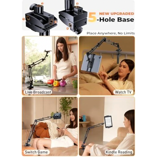 Support de tablette pour lit, base à 360 avec bras long flexible et réglable pour table, compatible avec iPad Pro, iPhone, iPhone, etc. 1