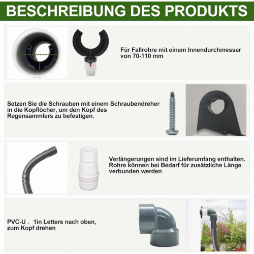 Rainwater Collector for 70-110 mm Downpipe, Rain Barrel Connector for Gutter Downpipe 2