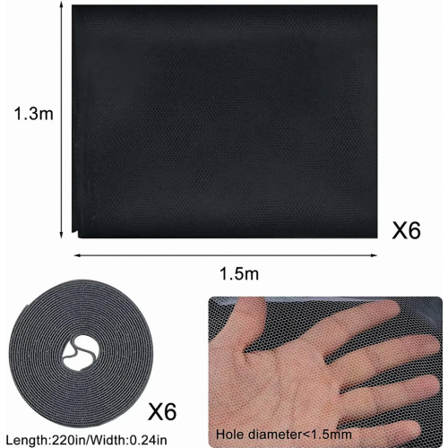 6 Pack Window Mosquito Nets, 130 x 150 cm Fly Screens, Insect Protection Window Mesh, Black 1