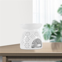 Ceramic Tealight Candle Holder Oil Burner, Essential Oil Incense Aroma Diffuser Furnace Home Decoration Romantic White Set Of 2 - Floral Pattern