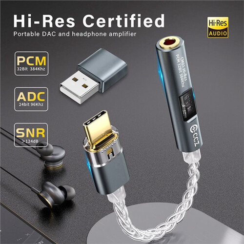CCZ CM01 USD C to 3.5mm Audio Adapter 8 Core Single Crystal Copper Silver Plated Cable CX31993 DAC Audio Decoder 2
